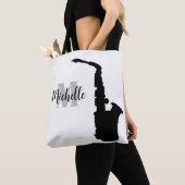 名前、イニシャル&ブラックトレブルクレフ、 音符記号ミュージックトートバッグ トートバッグ (クローズアップ)