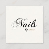 「名前」エレガント別のタイポグラフィ爪、 ネイルQRコードアイボリー スクエア名刺 (正面)