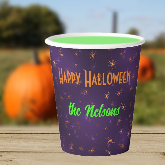 名前、オレンジ色の不気味なクモくもの巣8oz 紙コップ