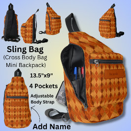 名前、オレンジ色の茶色の秋のアーストーンの追加抽象芸術 スリングバッグ