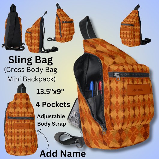 名前、オレンジ色の茶色の秋のアーストーンの追加抽象芸術 スリングバッグ