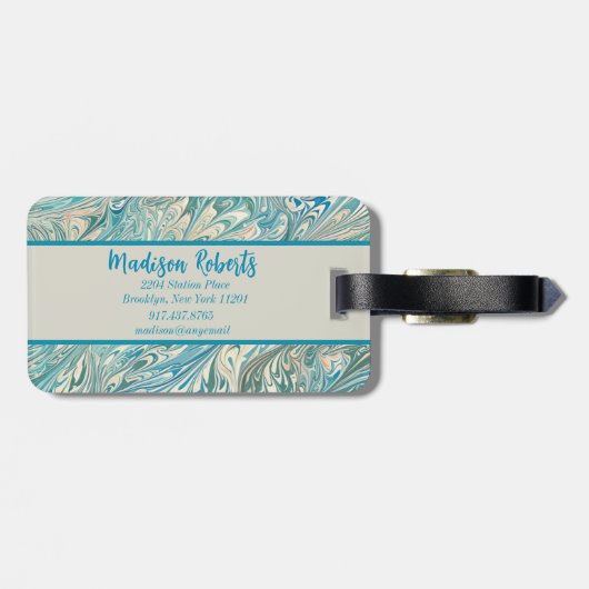 名前 オーダーメイド ティール＆フェawn マーブルジオード ラゲッジタグ (裏面横)
