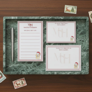 名前 オーダーメイド 手描き ゴールデンレトリバー サンタ帽子 ノートカード