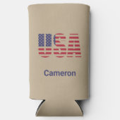 名前、カーキUSA缶またはスリムセルツァークーラーボックス スリム缶クーラー (正面)