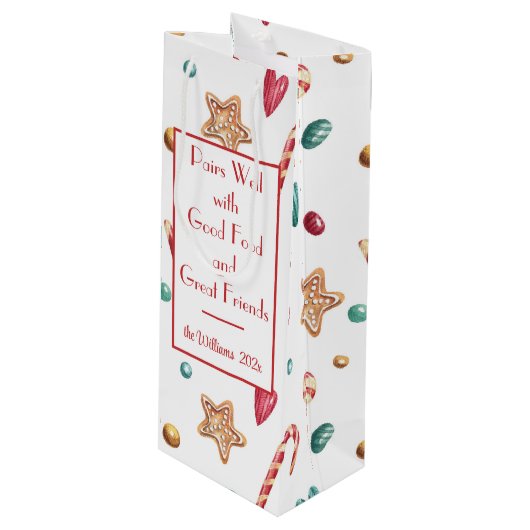 名前、キャンディ&スイーツ、クリスマスウィンターホリデー ワインギフトバッグ (正面アングル)