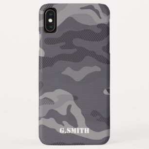 名前 グレーテクスチャカモフラージュパターン迷彩柄 iPhone XS MAXケース