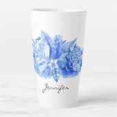 名前、コバルトブルー熱帯花葉& カフェラテマグ (正面)