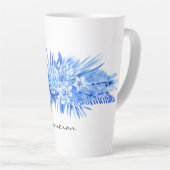 名前、コバルトブルー熱帯花葉& カフェラテマグ (右アングル)