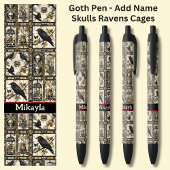 名前、ゴシックゴシックスカル&ブラックペン上のラヴェンスを追加 黒ボールペン