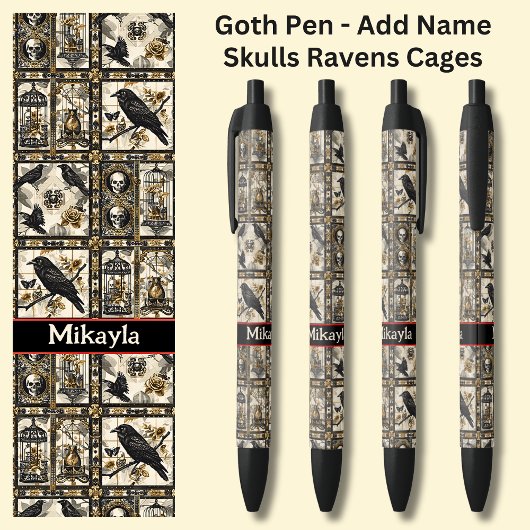 名前、ゴシックゴシックスカル&ブラックペン上のラヴェンスを追加 黒ボールペン