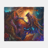 名前、ゴールデンレッド&ブルー虹色ドラゴンの追加 フリースブランケット (正面(横))