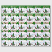 名前、サンタそり、トナカイ、木と雪のシーン ラッピングペーパー (フラット)