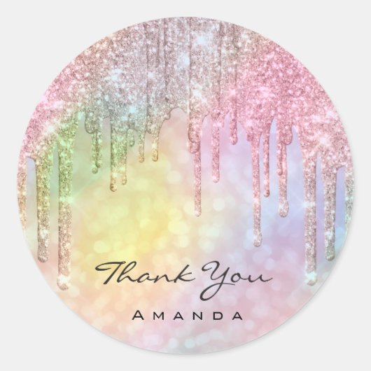 名前 スウィート16 結婚式 ホログラフィック ローズ ラウンドシール (正面)