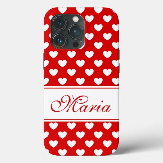 名前、スタイリッシュ赤と白ハートパターン Case-Mate iPhoneケース (裏面)