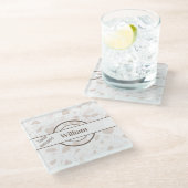 名前、タンとベージュのテラゾパターン ガラスコースター (アングル)