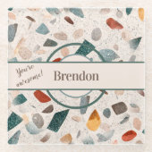 名前，テクスチャ大きなチップモザイクテラゾパターン ガラスコースター (正面)