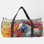 名前、ドラマチックな白馬の絵を描追加 ダッフルバッグ (正面)