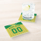 名前&ナンバーコースターグリーンピンストライプ野球 ガラスコースター (アングル)