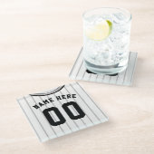 名前&ナンバーコースターグレーピンストライプ野球 ガラスコースター (アングル)