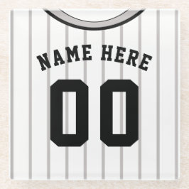 名前&ナンバーコースターグレーピンストライプ野球 ガラスコースター