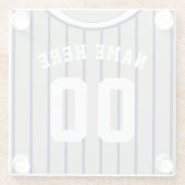 名前&ナンバーネイビーピンストライプ野球 ガラスコースター (裏面)