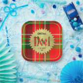 名前 | ノエルタイポグラフィレッドグリーンクリスマスタータンチェック ペーパープレート (パーティー)