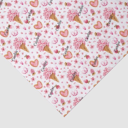 名前、ハイドレンジアの花とハートの砂糖菓子 薄葉紙 (詳細)