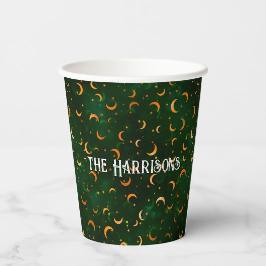 名前、ハッピーハローウィン三日月の月模様 紙コップ (裏面)