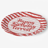 名前 |ハッピーバースデーシンプルストライプパターン赤 ペーパープレート (アングル)