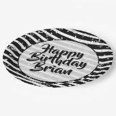 名前 |ハッピーバースデーシンプルストライプパターン黒 ペーパープレート (アングル)