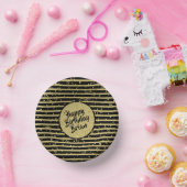 名前 | ハッピーバースデー金ゴールド/ホワイトシンプルストライプ ペーパーボウル (パーティー)