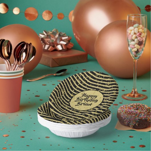 名前 | ハッピーバースデー金ゴールド/ホワイトシンプルストライプ ペーパーボウル (複数)