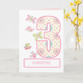 名前、バグと蝶と3番目の誕生日を追加 カード (黄色い花)