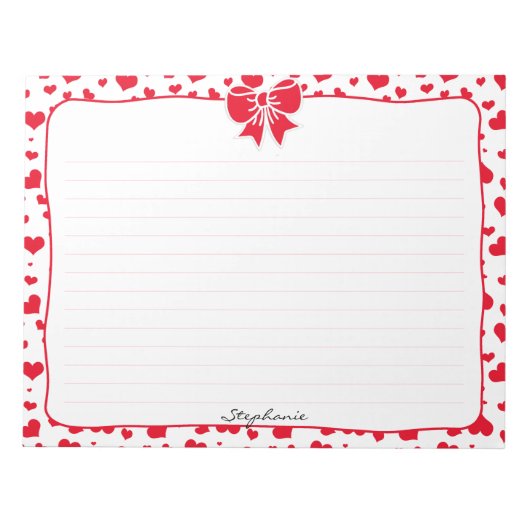 名前:バレンタイン赤いハートランダムパターン ノートパッド (正面)