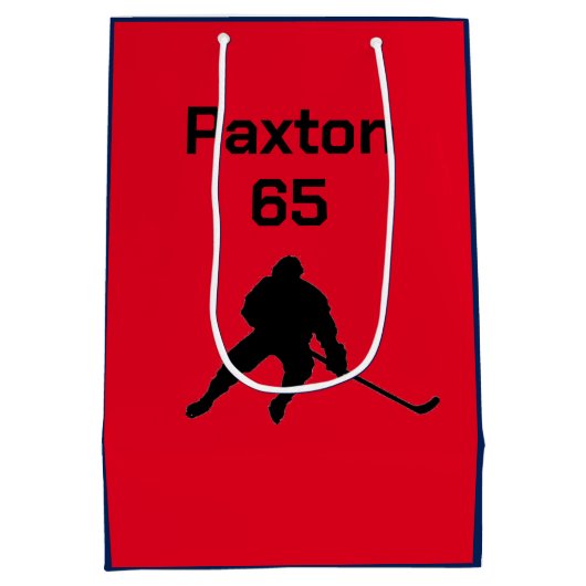 名前/パーソナライズされた番号ホッケー抱き枕 ミディアムペーパーバッグ (裏面)