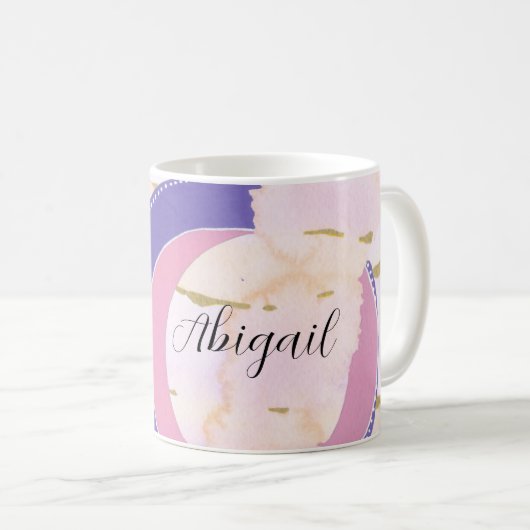 名前、ピンクかわいらし薄紫、混合メディア抽象芸術 コーヒーマグカップ (正面右)