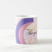 名前、ピンクかわいらし薄紫、混合メディア抽象芸術 コーヒーマグカップ (中央)