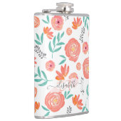 名前+ピンクサンゴの水彩花模様を追加 フラスク (右)