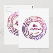 名前 ピンク ワインレッドの境界線 結婚式 披露宴 ブライダル ポストカード (正面/裏面)