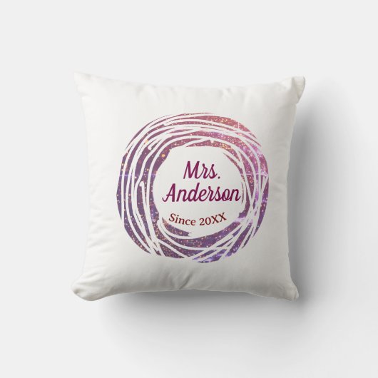 名前 ピンク ワインレッドの境界線 結婚式 披露宴 ブライドの名前 クッション (正面)