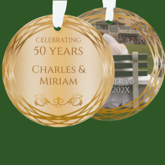 名前&フォトゴールデン50周年結婚記念ギフト オーナメント