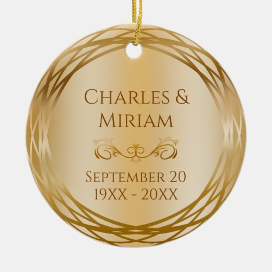 名前&フォトゴールデン50周年結婚記念ギフト セラミックオーナメント (正面)