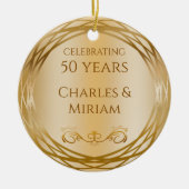 名前&フォトゴールデン50周年結婚記念ギフト セラミックオーナメント (正面)