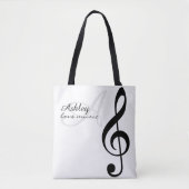 名前&ブラックトレブルクレフ、 音符記号ミュージックトートバッグ トートバッグ (正面)
