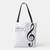 名前&ブラックトレブルクレフ、 音符記号ミュージックトートバッグ トートバッグ (裏面)