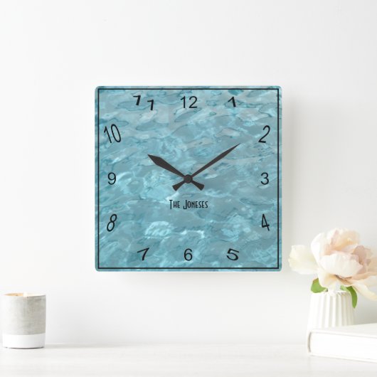 名前:プール水夏の抽象芸術写真 スクエア壁時計 (ホーム)