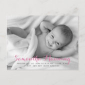 名前 |ベビーガールピンクのスクリプトフォト 案内ポストカード (正面)