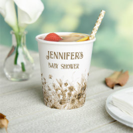 名前、ベビーシャワー、追加文字、縁どフローラ8oz 紙コップ