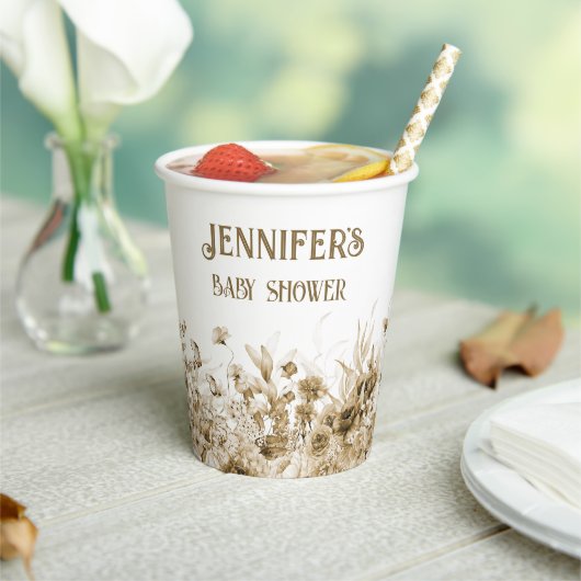 名前、ベビーシャワー、追加文字、縁どフローラ8oz 紙コップ (インサイチュ)