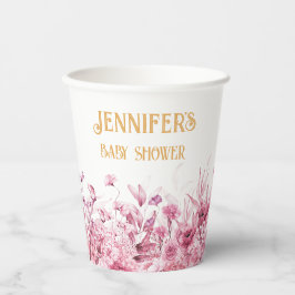名前、ベビーシャワー、追加文字、縁どフローラ8oz 紙コップ